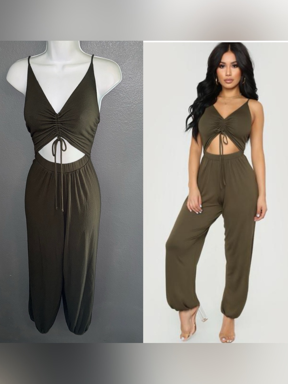 Fashion Nova Army Green Cut Out Fall Jumpsuit Womens size XS - Small